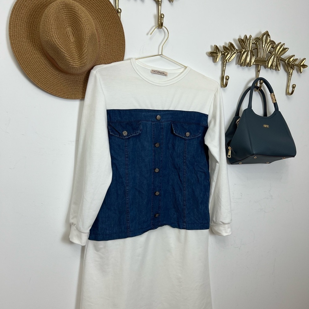 🆕Funky sport/denim dress L ptp 21” - Picture 4 of 6